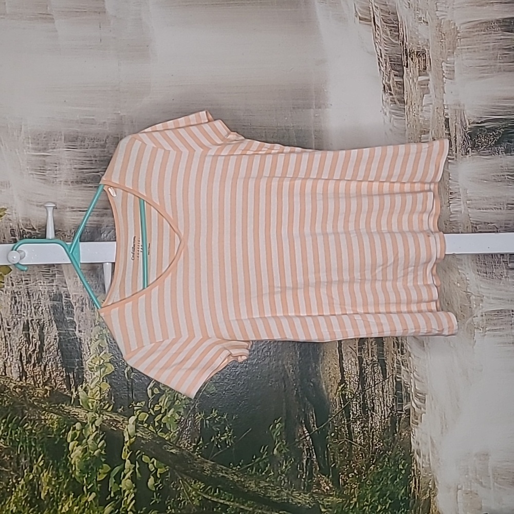 Croft & Barrow Womens Medium short sleeve striped classic Tee peach Tshirt